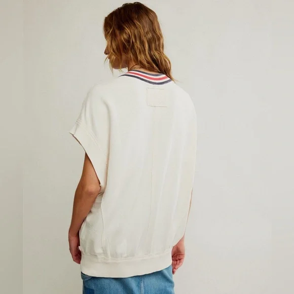 We The Free Free People Ivory Ivy Oversized V-Neck Sweater Vest Size Medium NWT - Picture 5 of 13